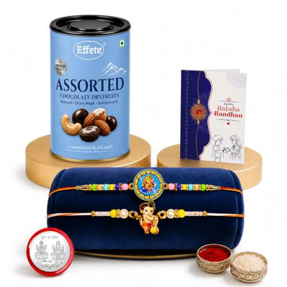 Ganesh, Bal Hanuman Rakhi Combo - Raksha Bandhan Gift with Assorted Choco 96gm, Pack of 6