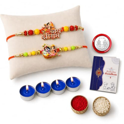 Shri Ram Rakhi Combo - Raksha Bandhan Gift with Tealight Candles 4pcs, Pack of 6