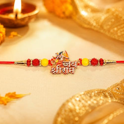 Jai Shree Ram Rakhi Combo - Raksha Bandhan Gift with Choco Butterscotch 32gm, Pack of 7
