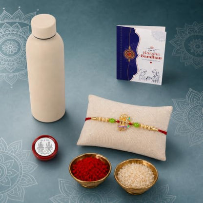 Ram Rakhi Combo - Raksha Bandhan Gift with SS Water Bottle 500ml, Pack of 5 | Rakhi Gift