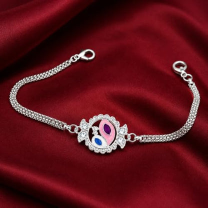 Silver Round Rakhi Combo - Raksha Bandhan Gift with Peacock Shape Pooja Thali, Pack of 6
