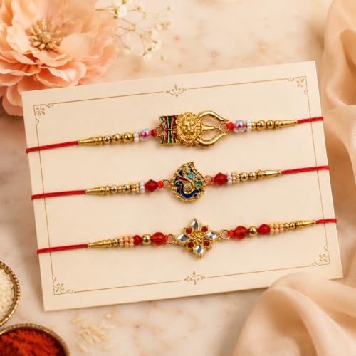 Lion Rakhi for Brother with Leaf Pooja Thali - Raksha Bandhan Gift Set, Pack of 7