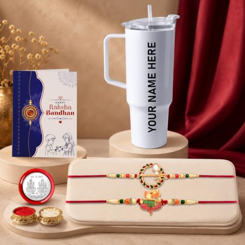 Round Rakhi for Brother with Travel Tumbler - Raksha Bandhan Gift Set, Pack of 6