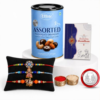 Khatu Shyam Rakhi Combo - Raksha Bandhan Gift with Assorted Choco 96gm, Pack of 7