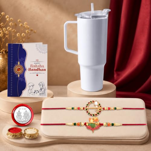 Round Rakhi for Brother with Travel Tumbler - Raksha Bandhan Gift Set, Pack of 6