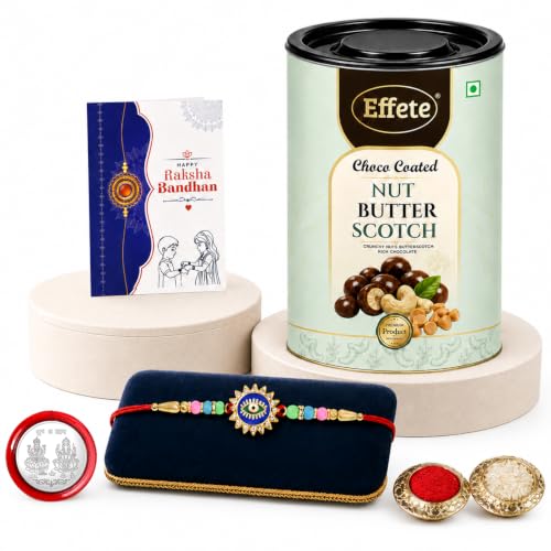 Evil Eye Rakhi Combo - Raksha Bandhan Gift with Choco Butterscotch 96gm, Pack of 5