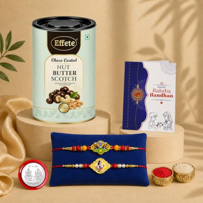 Krishna, Trishul Rakhi Combo - Raksha Bandhan Gift with Choco Butterscotch 96gm, Pack of 6