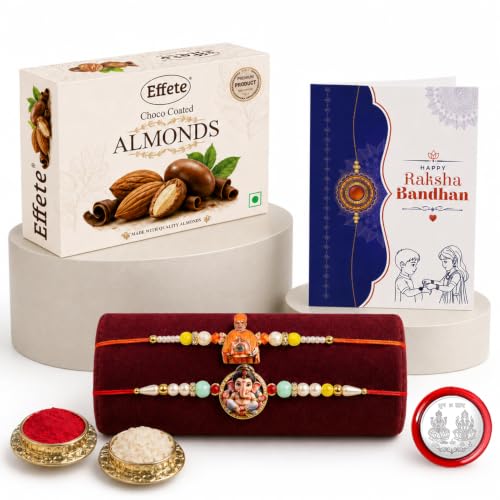 Swami Maharaj Rakhi Combo - Raksha Bandhan Gift with Choco Almonds 32gm, Pack of 6