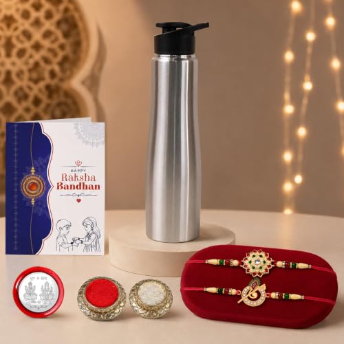 Flower Rakhi for Brother with Water Bottle - Rakshabandhan Gift Set, Pack of 6