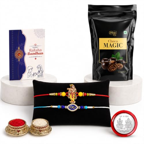 Krishna Rakhi Combo - Raksha Bandhan Gift with Choco Magic Standy Pouch, Pack of 6