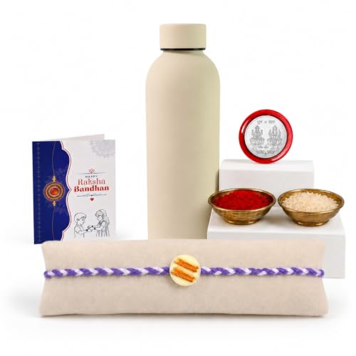 Sweet Rakhi Combo - Raksha Bandhan Gift with SS Water Bottle 500ml, Pack of 5 | Rakhi Gift