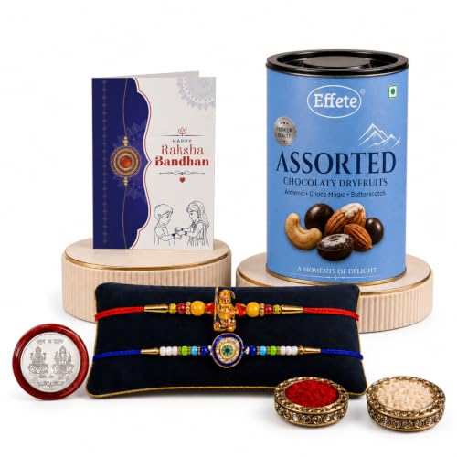 Ganesha, Evil Eye Rakhi Combo - Raksha Bandhan Gift with Assorted Choco 96gm, Pack of 6