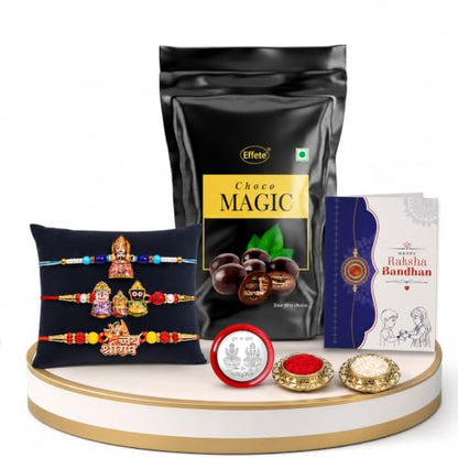 Shri Ram Rakhi Combo - Raksha Bandhan Gift with Choco Magic Standy Pouch, Pack of 7