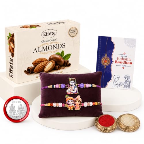 Krishna Radha Rakhi Combo - Raksha Bandhan Gift with Choco Almonds 32gm, Pack of 6