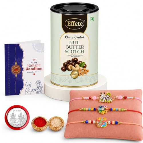Krishna, Flower Rakhi Combo - Raksha Bandhan Gift with Choco Butterscotch 96gm, Pack of 7