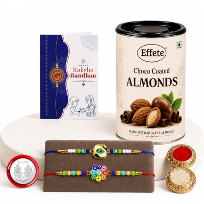 Peacock, Flower Rakhi Combo - Raksha Bandhan Gift with Choco Almonds 96gm, Pack of 6