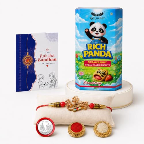 Mahadev Rakhi Combo - Raksha Bandhan Gift with Strawberry Biscuit 60gm, Pack of 5