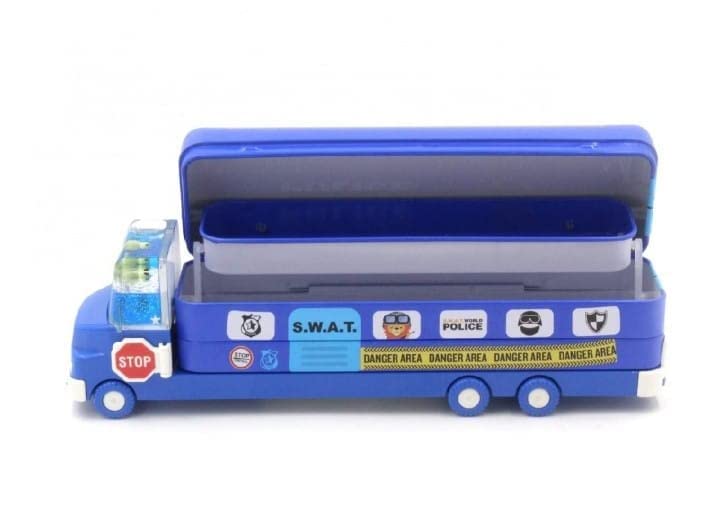 Double Decker Magic Truck Compass Multi Level Metal Truck Compass Pencil Case with Movable Wheels & Sharpener (Mix Design)