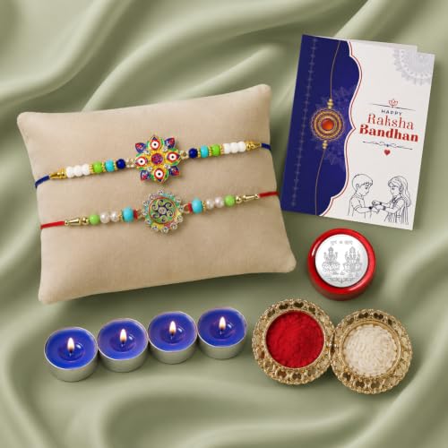 Evil Eye, OM Rakhi Combo - Raksha Bandhan Gift with Tealight Candles 4pcs, Pack of 6