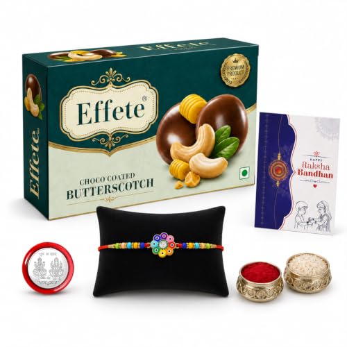 Flower Rakhi Combo - Raksha Bandhan Gift with Choco Butterscotch 32gm, Pack of 5