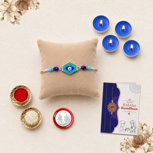 Evil Eye Rakhi Combo - Raksha Bandhan Gift with Tealight Candles 4pcs, Pack of 5