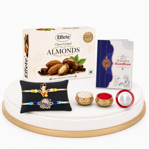 Bal Hanuman, Peacock Rakhi Combo - Raksha Bandhan Gift with Choco Almonds 32gm, Pack of 6