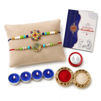 Evil Eye, OM Rakhi Combo - Raksha Bandhan Gift with Tealight Candles 4pcs, Pack of 6
