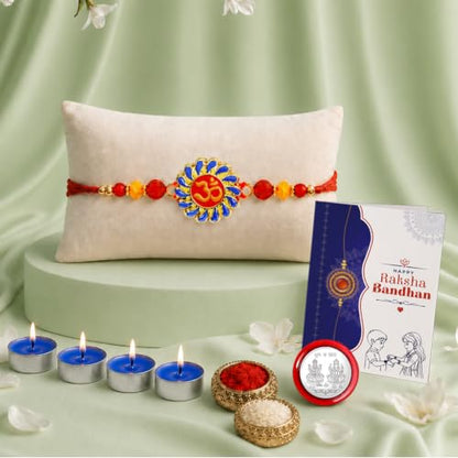 Om Rakhi Combo - Raksha Bandhan Gift with Tealight Candles 4pcs, Pack of 5 | Rakhi Gift