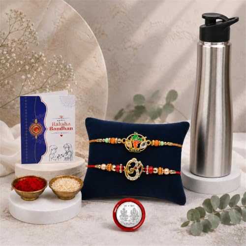 Bharat Tiranga Rakhi Combo - Raksha Bandhan Gift with SS Water Bottle 1000ml, Pack of 6