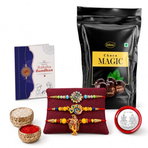 Krishna, Bird Rakhi Combo - Raksha Bandhan Gift with Choco Magic Standy Pouch, Pack of 7