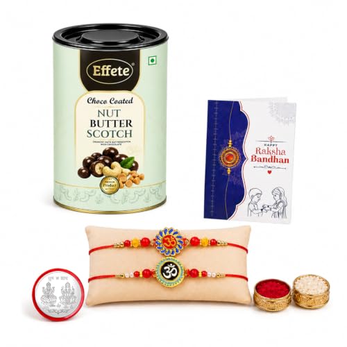 Om Rakhi Combo - Raksha Bandhan Gift with Choco Butterscotch 96gm, Pack of 6 | Rakhi Gift