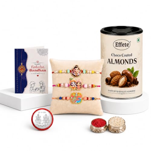 Peacock Rakhi Combo - Raksha Bandhan Gift with Choco Almonds 96gm, Pack of 7 | Rakhi Gift