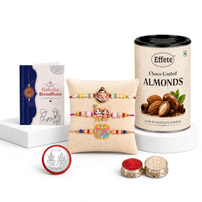 Peacock Rakhi Combo - Raksha Bandhan Gift with Choco Almonds 96gm, Pack of 7 | Rakhi Gift