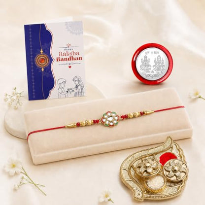 Rakhi for Rakhi Combo - Raksha Bandhan Gift with Leaf Design Pooja Thali, Pack of 5