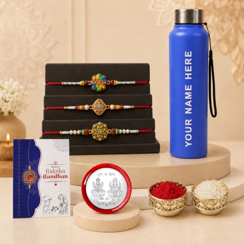 Rakhi for Brother with Water Bottle-1000ml - Rakshabandhan Gift Set, Pack of 7