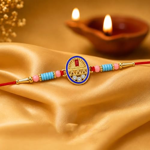 Geometric Rakhi Combo - Raksha Bandhan Gift with Golden Pooja Kankavati, Pack of 5