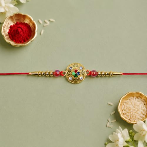 Rakhi for Brother with Peacock Pooja Thali - Raksha Bandhan Gift Set, Pack of 7