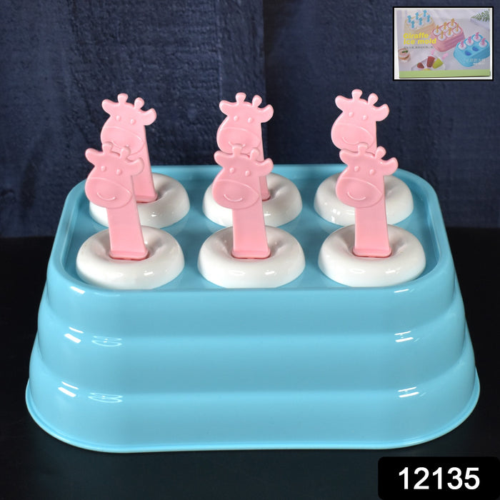 6 Cavity Popsicle Molds Plastic Giraffe shape Ice Moulds (1 Pc)