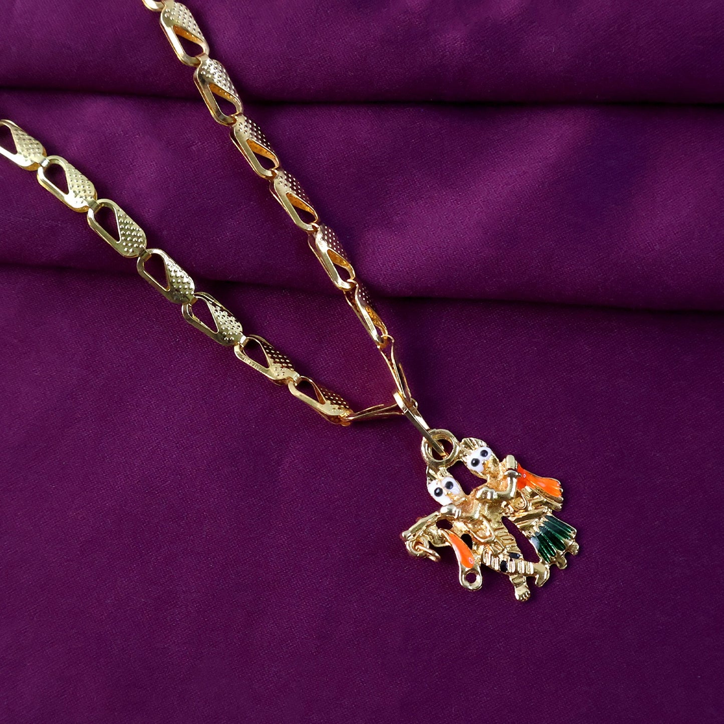 Radha Krishna Dancing Couple Pendant with Designer Chain