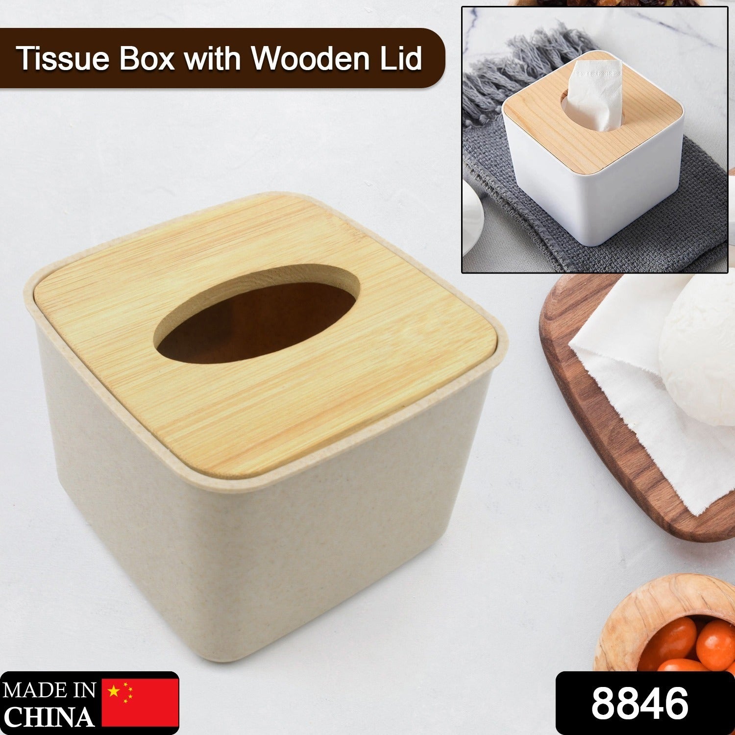 Tissue Box Desktop Stand Bamboo Tissue Cover Box Rectangular Paper Towel Holder Removable Tissue Dispenser for Bathroom Vanity Countertop Bedroom Car Holder Paper Towels Dispenser (1 Pc )