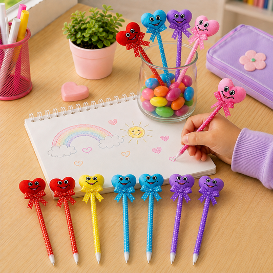 Cartoon Ballpoint Pens – 12-Pack Heart & Rattle Design | InkGlow