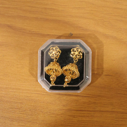 Exquisite Ethnic Gold-Toned Jhumki Earrings for Weddings and Festive Wear