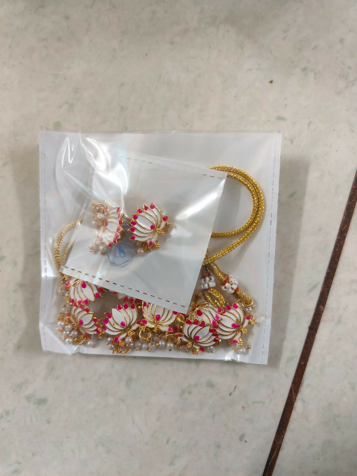 Elegant Gold-Toned Pearl & American Diamond Cluster Choker Set