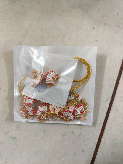 Elegant Gold-Toned Pearl & American Diamond Cluster Choker Set