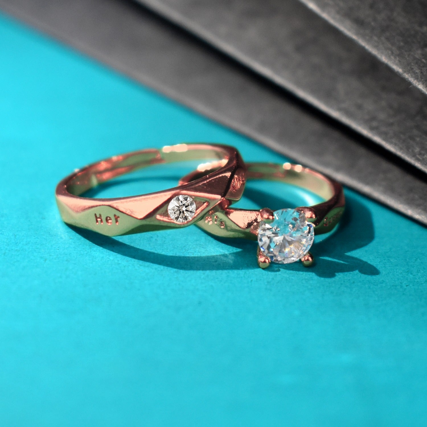 Royal Diamond Ring Set – King & Queen Prints for Him and Her