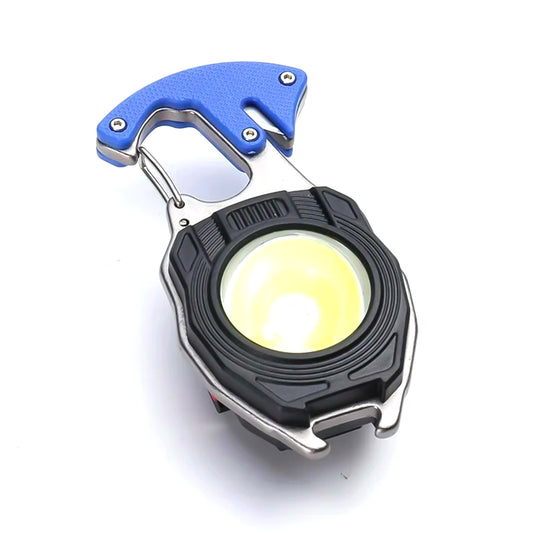 Rechargeable LED keychain flashlight in black with key ring
