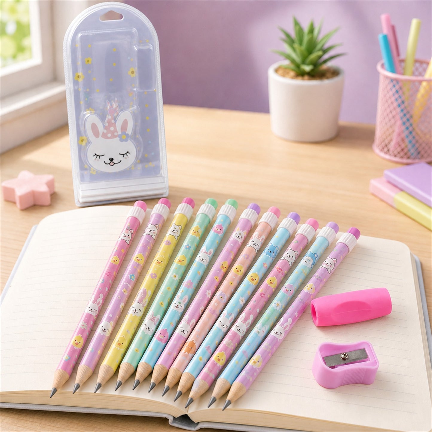 Kids Pencil Set – Cute Animal Design with Sharpener & Eraser | InkGlow