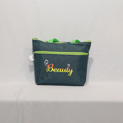 Stylish Denim Shopping Bag with Green Handles – “Beauty” Tote