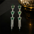 Green Stone Long Drop Earrings for Women Stylish Party Wear Jewellery