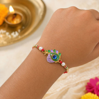Designer Rakhi for Brother Peacock Paisley Stone Studded (5pcs)